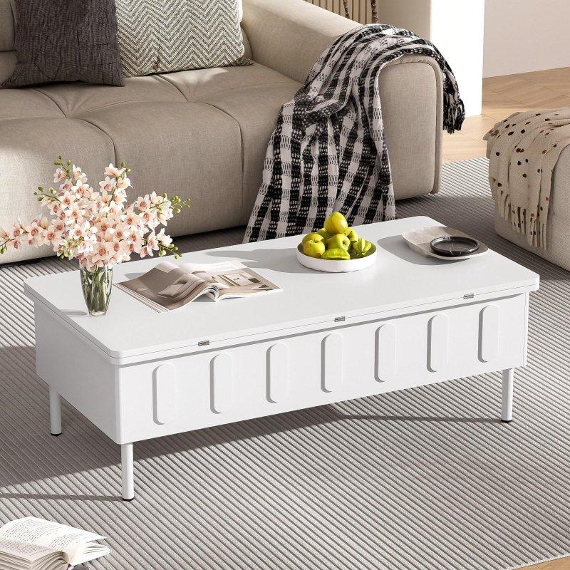Siyah ve Beyaz MDF Yükseltilebilir ve Açılabilir Akıllı Sehpa - 111x56 cm - 253816
