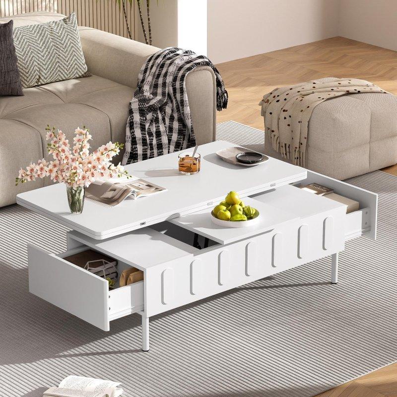 Siyah ve Beyaz MDF Yükseltilebilir ve Açılabilir Akıllı Sehpa - 111x56 cm - 253816