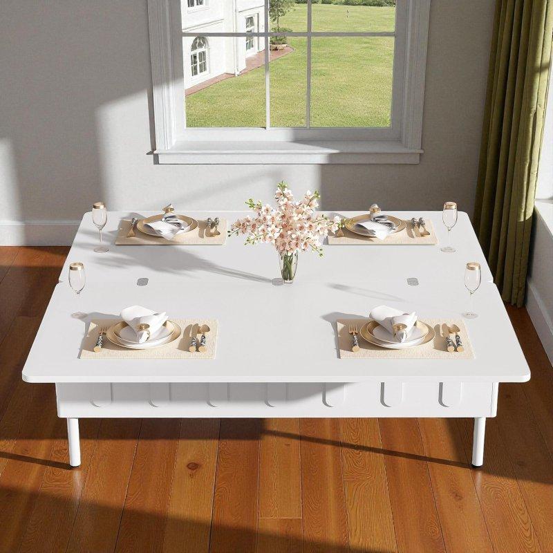 Siyah ve Beyaz MDF Yükseltilebilir ve Açılabilir Çekmeceli Akıllı Sehpa - 110x55 cm - 253853
