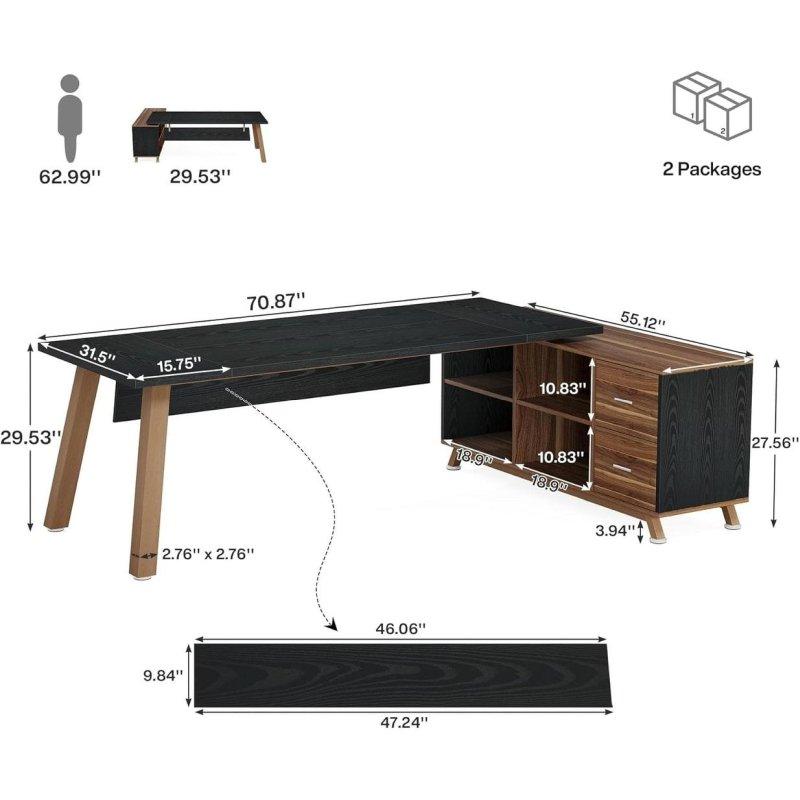 Siyah ve Beyaz Metal İskeletli L Tipi Kabinli Ofis Masası - 180x141 cm - 327311