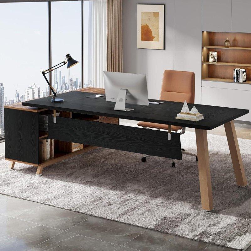Siyah ve Beyaz Metal İskeletli L Tipi Kabinli Ofis Masası - 180x141 cm - 327311