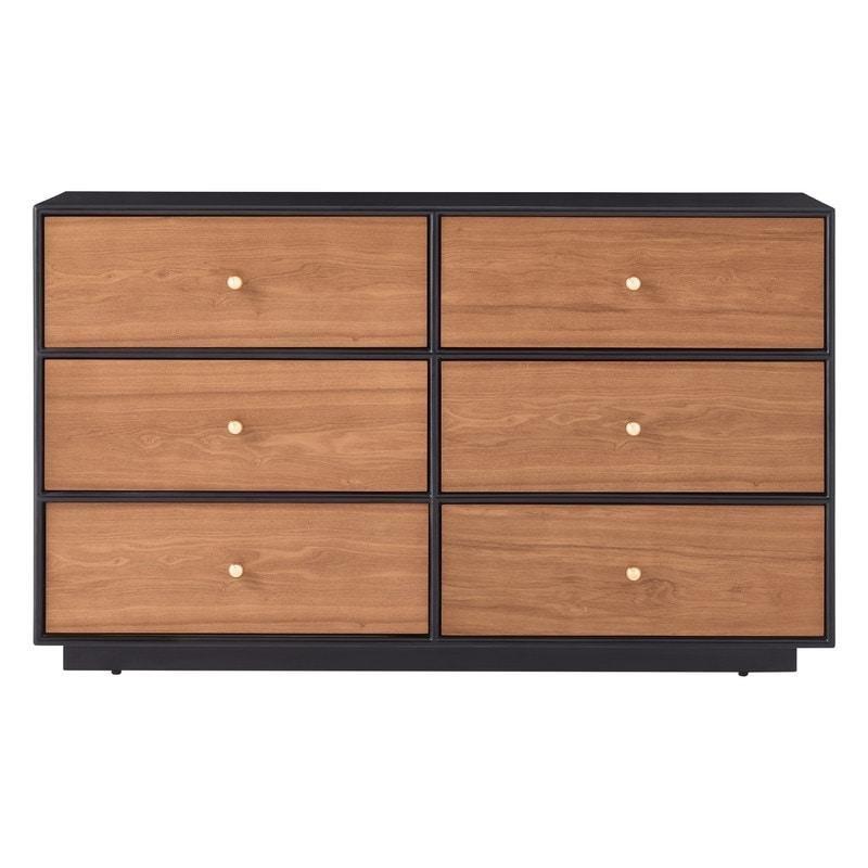 Siyah ve Ceviz MDF Ahşap Kaplama 6 Çekmeceli Şifonyer - 120 cm - 303546