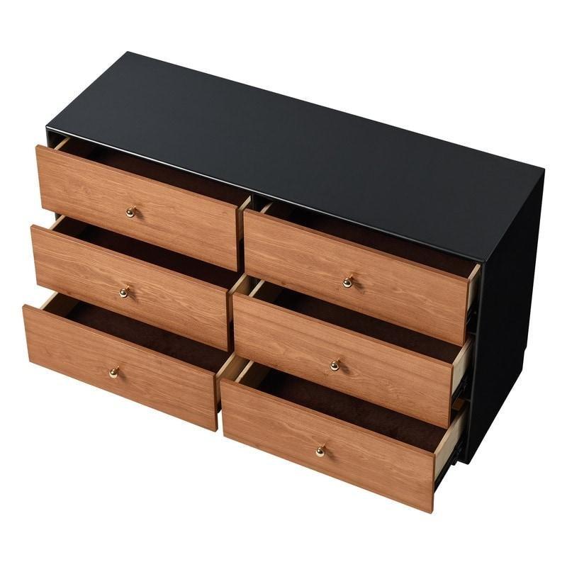Siyah ve Ceviz MDF Ahşap Kaplama 6 Çekmeceli Şifonyer - 120 cm - 303546