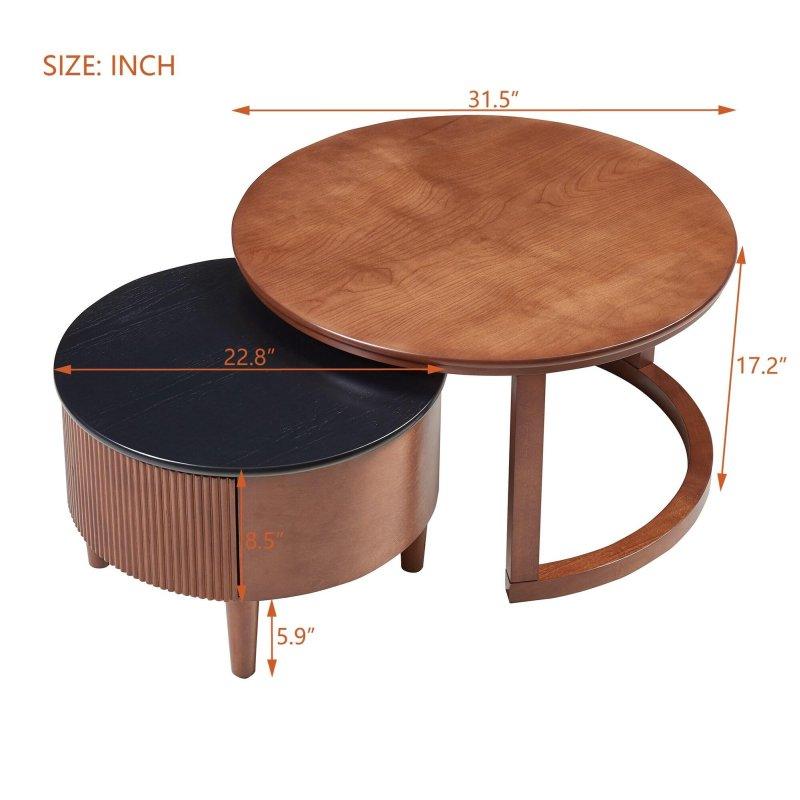 Siyah ve Ceviz MDF Yivli Zigon Yuvarlak Orta Sehpa - 81x44 cm - 240589