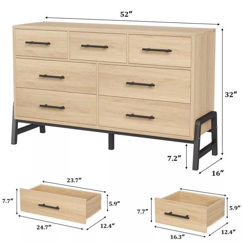 Siyah ve Doğal Ahşap MDF 7 Çekmeceli Geniş Masif Ayaklı Şifonyer - 133 cm - 304567