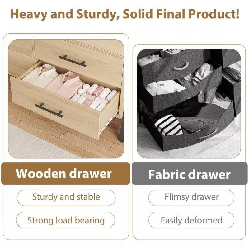 Siyah ve Doğal Ahşap MDF 7 Çekmeceli Geniş Masif Ayaklı Şifonyer - 133 cm - 304567