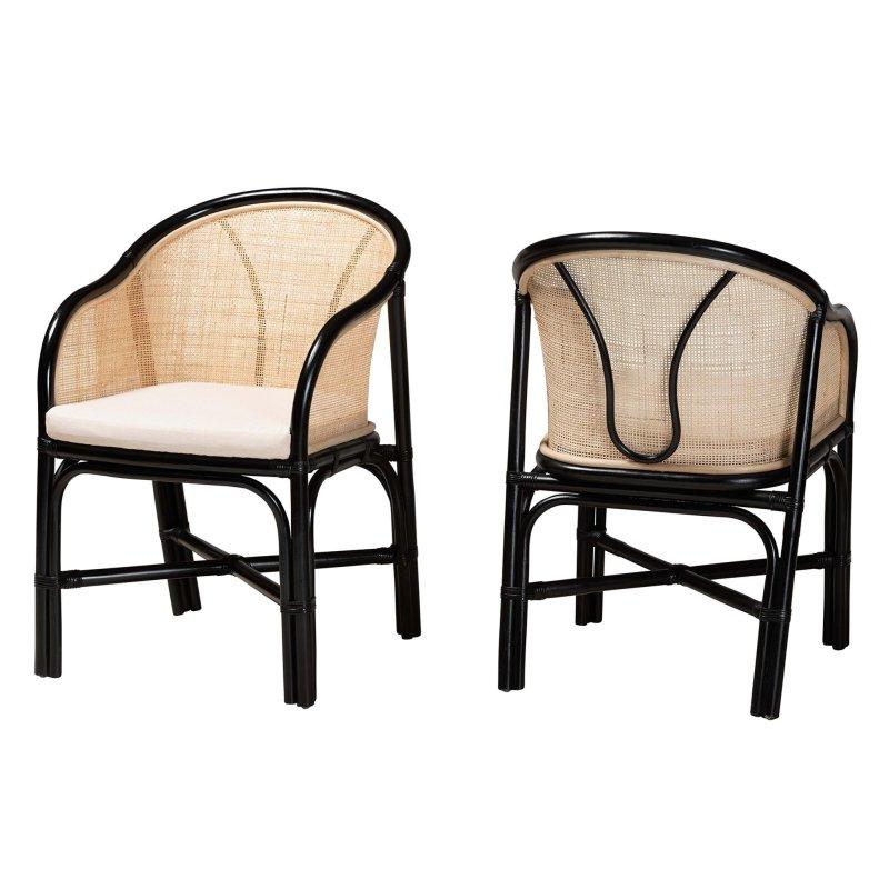 Siyah ve Doğal Kahverengi Minderli 2li Set Rattan Sandalye - 252479