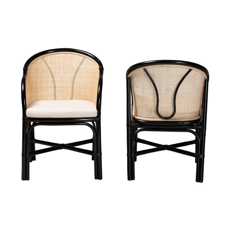 Siyah ve Doğal Kahverengi Minderli 2li Set Rattan Sandalye - 252479