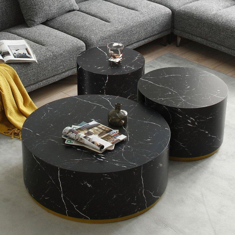 Siyah ve Gold MDF Montaj Gerektirmeyen Yuvarlak Orta Sehpa - 242765