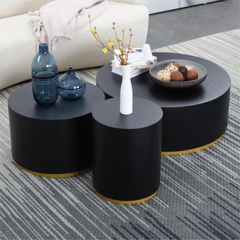 Siyah ve Gold MDF Montaj Gerektirmeyen Yuvarlak Orta Sehpa - 242765