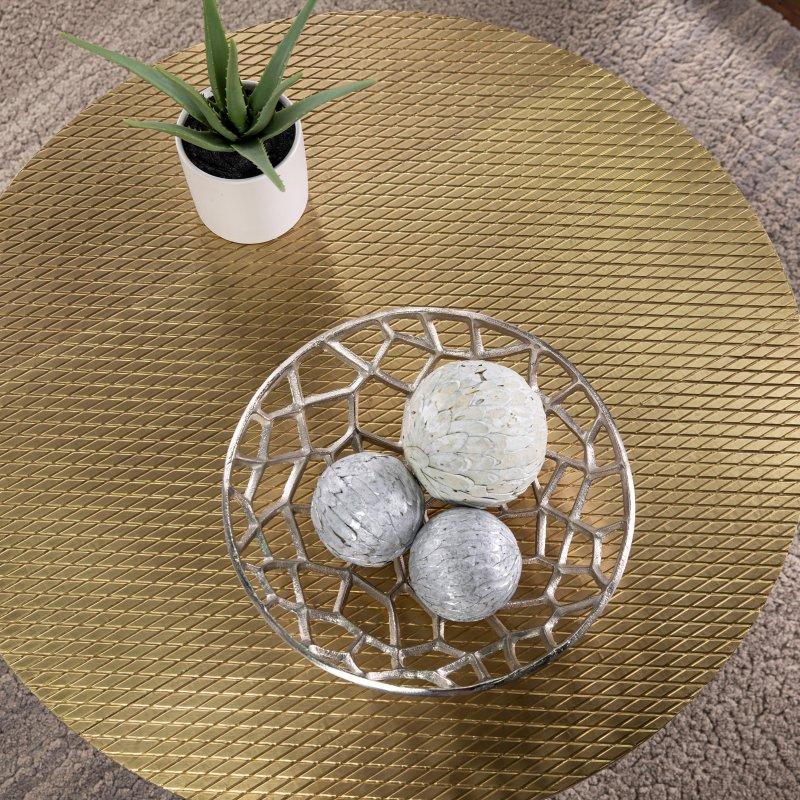 Siyah ve Gold Rengi El Yapımı Pirinç Kabartma Desenli Demir Yuvarlak Orta Sehpa - 87x47 cm - 240917