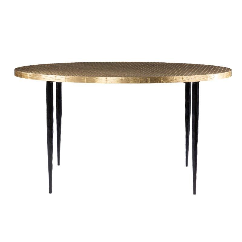 Siyah ve Gold Rengi El Yapımı Pirinç Kabartma Desenli Demir Yuvarlak Orta Sehpa - 87x47 cm - 240917