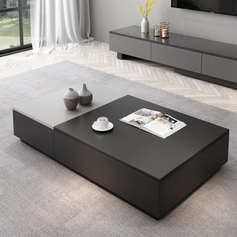 Siyah ve Gri MDF Asansörlü Üç Çekmeceli Akıllı Sehpa - 130x70x27 cm - 254541