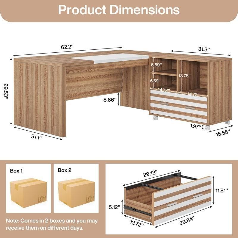 Siyah ve Gri MDF L Tipi Tekerlekli Kesonlu Ofis Masası - 158x79 cm - 327761