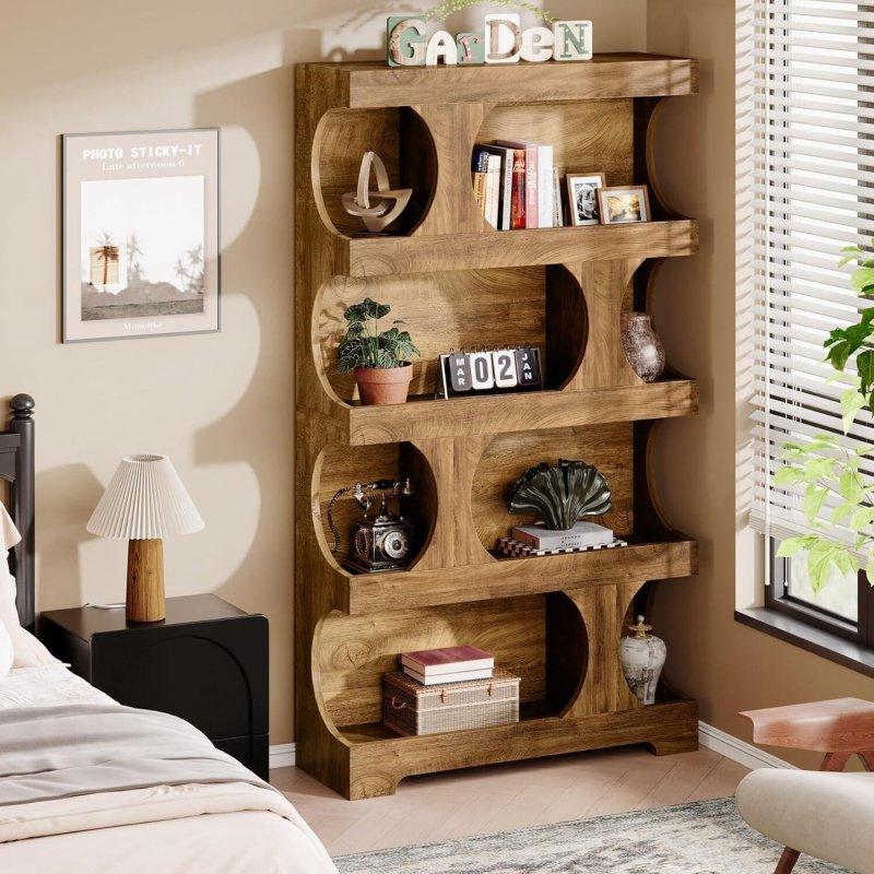 Siyah ve Kahverengi MDF 4 Raflı S Şekilli Kitaplık - 181 cm - 316870