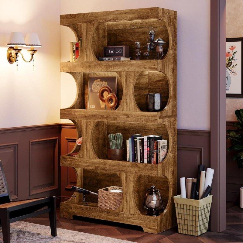 Siyah ve Kahverengi MDF 4 Raflı S Şekilli Kitaplık - 181 cm - 316870