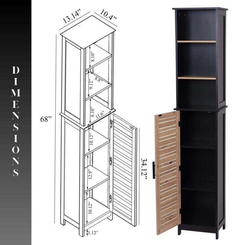 Siyah ve Kahverengi MDF Açık Raflı Havalandırmalı Kapaklı Çok Amaçlı Banyo Dolabı - 34x27x173 cm - 333400