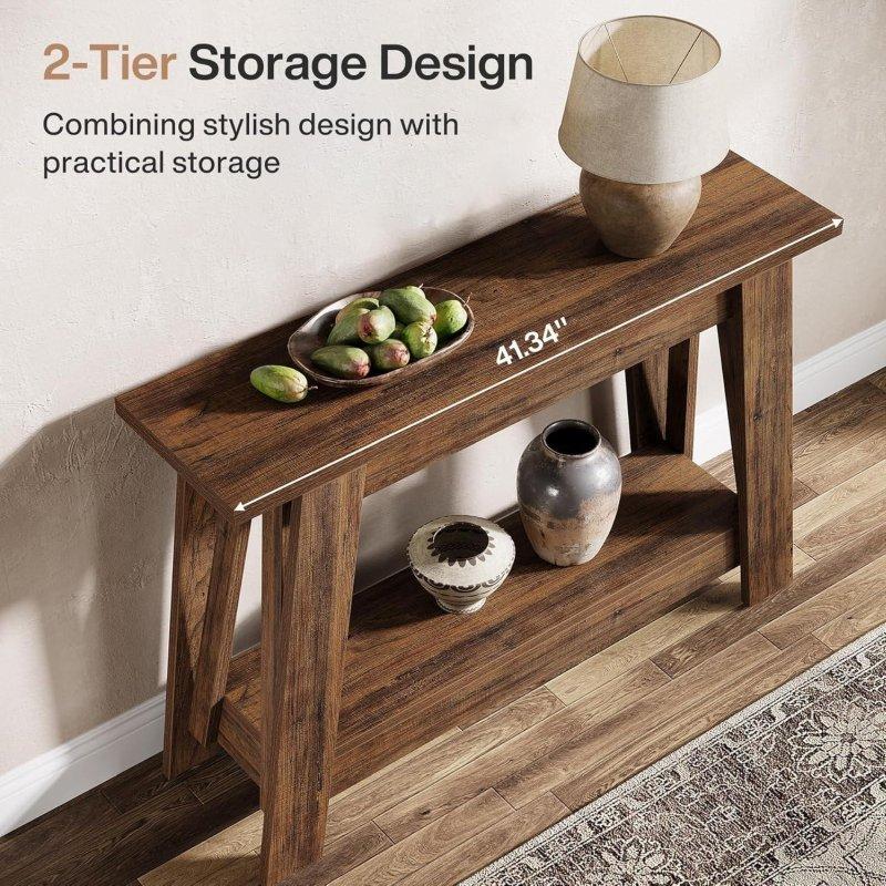Siyah ve Kahverengi MDF İki Katlı Raflı Rustik Dresuar - 105 cm - 333165