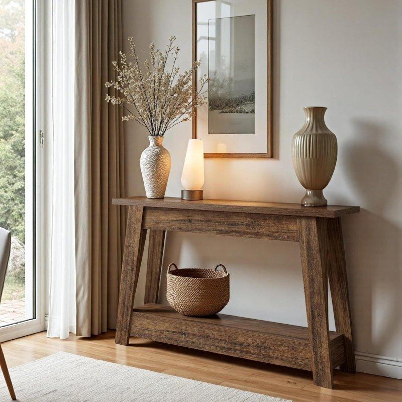 Siyah ve Kahverengi MDF İki Katlı Raflı Rustik Dresuar - 105 cm - 333165