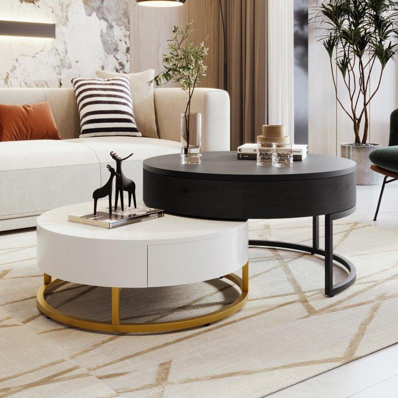 Siyah ve Kahverengi MDF Kaldırılabilir Üst Tablalı 2 Çekmeceli Zigon Akıllı Sehpa - 81x40 cm - 253547