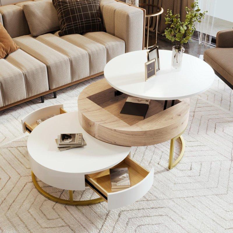 Siyah ve Kahverengi MDF Kaldırılabilir Üst Tablalı 2 Çekmeceli Zigon Akıllı Sehpa - 81x40 cm - 253547