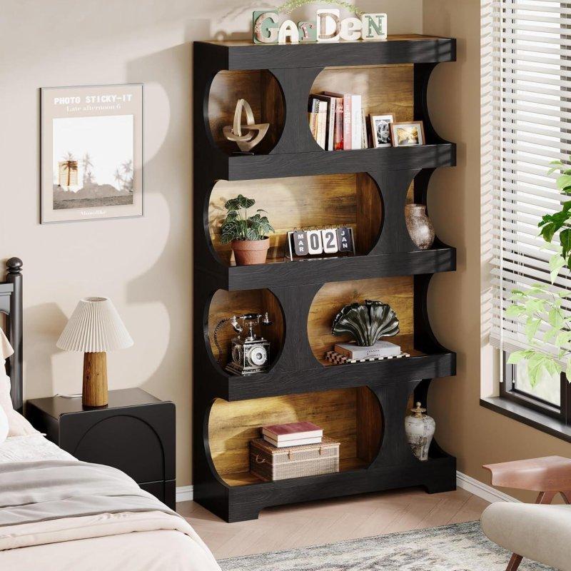Siyah ve Kahverengi MDF S Şekilli 4 Katlı Kitaplık - 100x30x181 cm - 316111