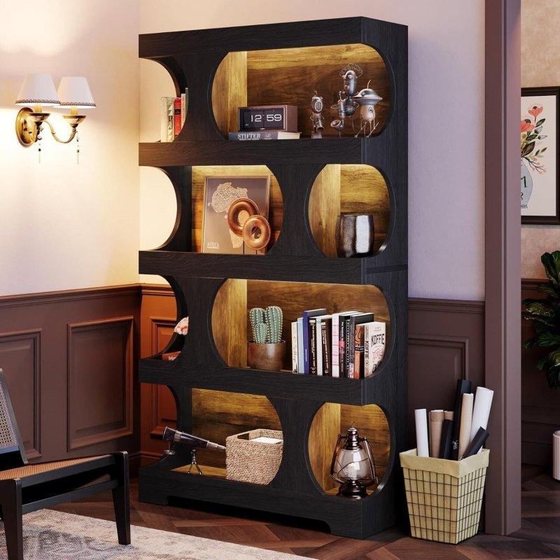 Siyah ve Kahverengi MDF S Şekilli 4 Katlı Kitaplık - 100x30x181 cm - 316111