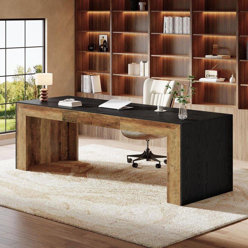 Siyah ve Kahverengi MDF Vintage Tasarım İki Kişilik Ofis Masası - 200 cm - 327012