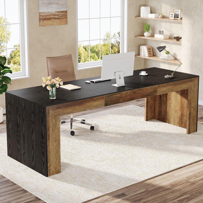 Siyah ve Kahverengi MDF Vintage Tasarım İki Kişilik Ofis Masası - 200 cm - 327012