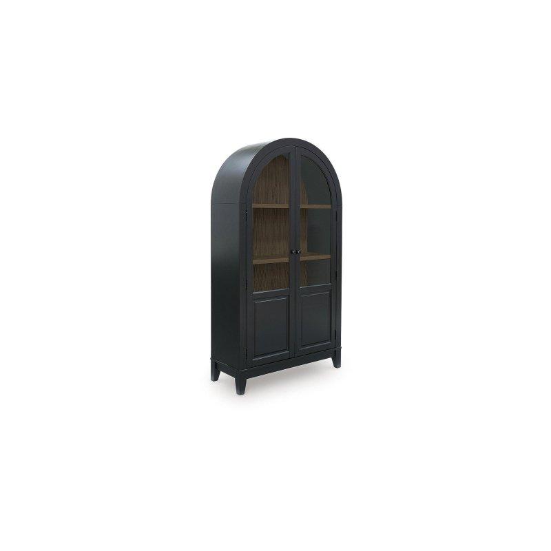 Siyah ve Kahverengi Meşe Kaplama Ahşap Ayarlanabilir Raflı Kemerli Cam Kapaklı Kitaplık - 102x188 cm - 239038