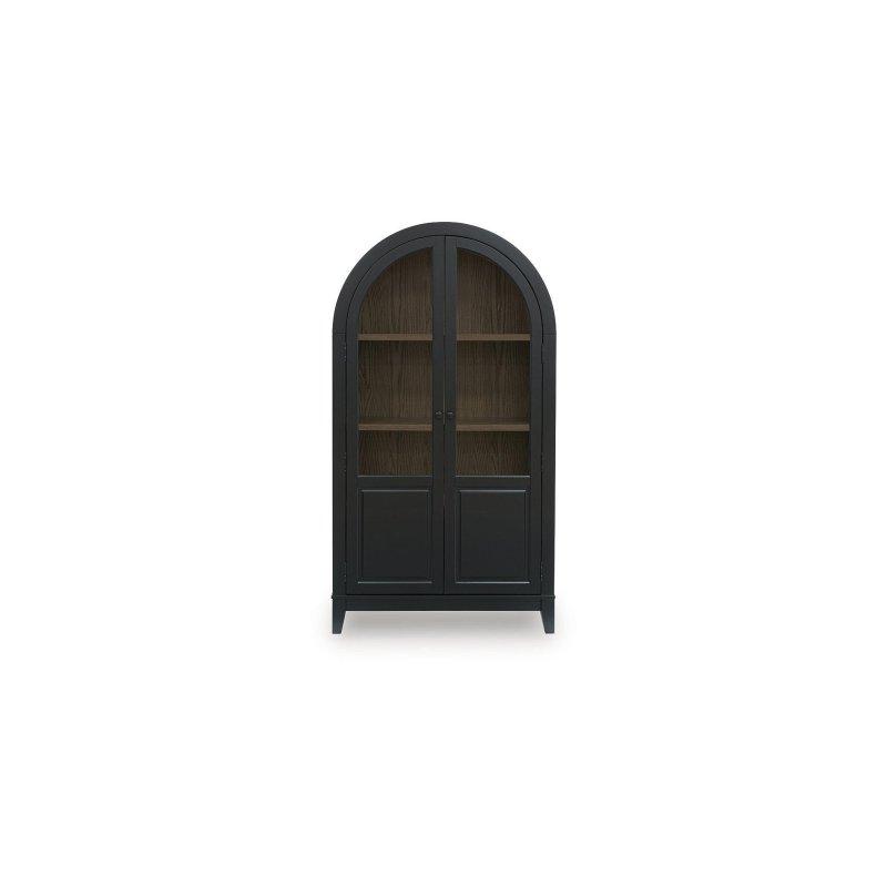 Siyah ve Kahverengi Meşe Kaplama Ahşap Ayarlanabilir Raflı Kemerli Cam Kapaklı Kitaplık - 102x188 cm - 239038
