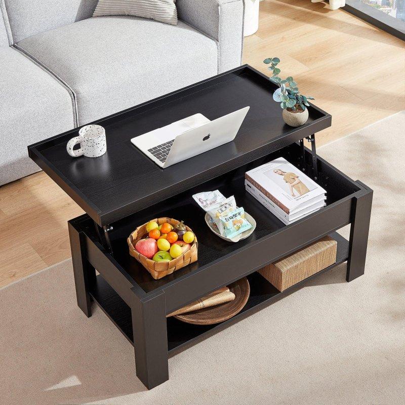 Siyah ve Kahverengi Metal MDF 3 Parça Yukarı Açılır Akıllı Sehpa Seti - 253793
