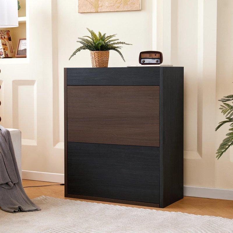Siyah ve Koyu Ceviz MDF Ayarlanabilir Dönebilen Çekmeceli Şifonyer - 152 cm - 301316