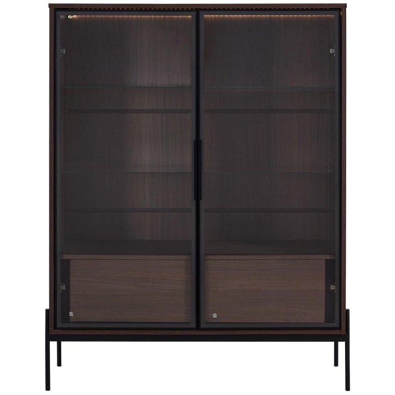 Siyah ve Koyu Ceviz Metal LED Aydınlatmalı Çekmeceli Cam Kapaklı Kitaplık - 102x40x131 cm - 318402