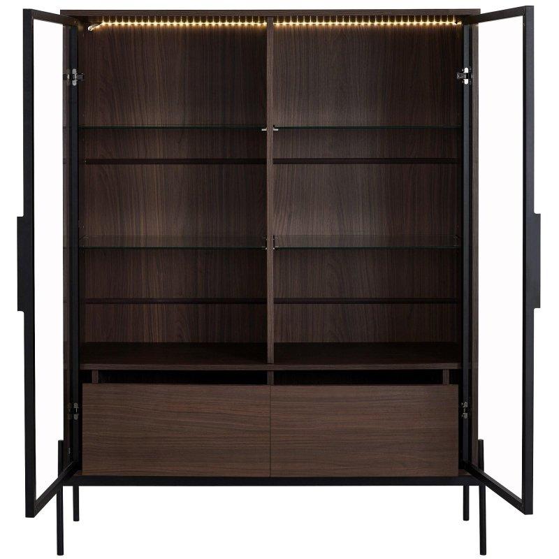 Siyah ve Koyu Ceviz Metal LED Aydınlatmalı Çekmeceli Cam Kapaklı Kitaplık - 102x40x131 cm - 318402
