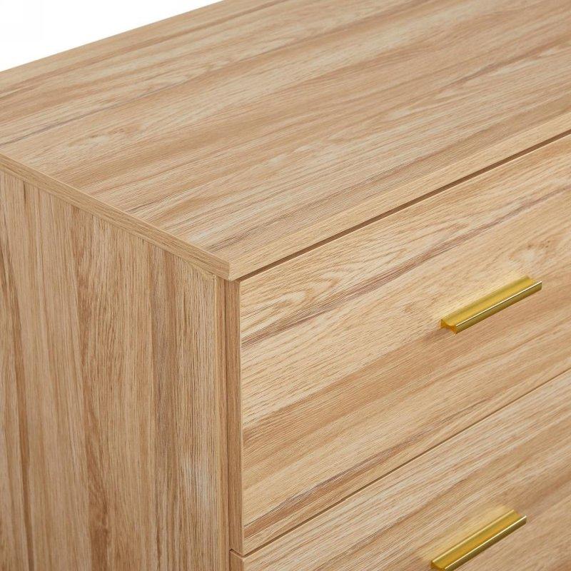 Siyah ve Naturel Ahşap Gold Kulplu 9 Çekmeceli Geniş Şifonyer - 161 cm - 302706
