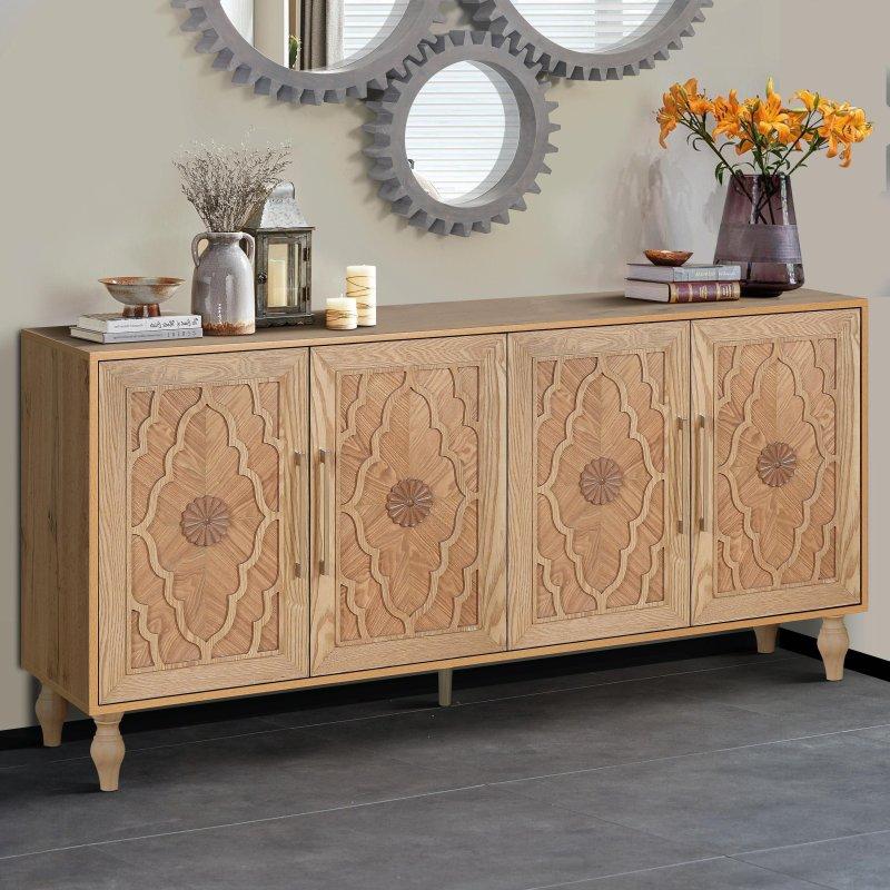 Siyah ve Naturel MDF Oyma Kapaklı Metal Kulplu Bohem Konsol - 325037 Siyah ve Naturel MDF Oyma Kapaklı Metal Kulplu Bohem Konsol - 325037