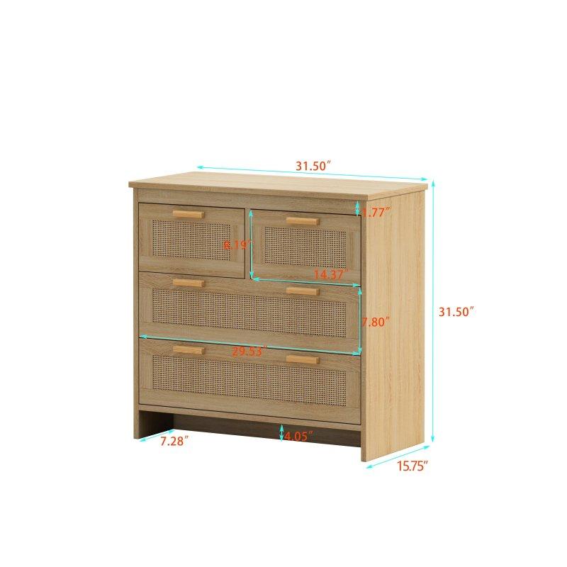 Siyah ve Naturel Rattan Ahşap 4 Çekmeceli Dikey Şifonyer - 298592
