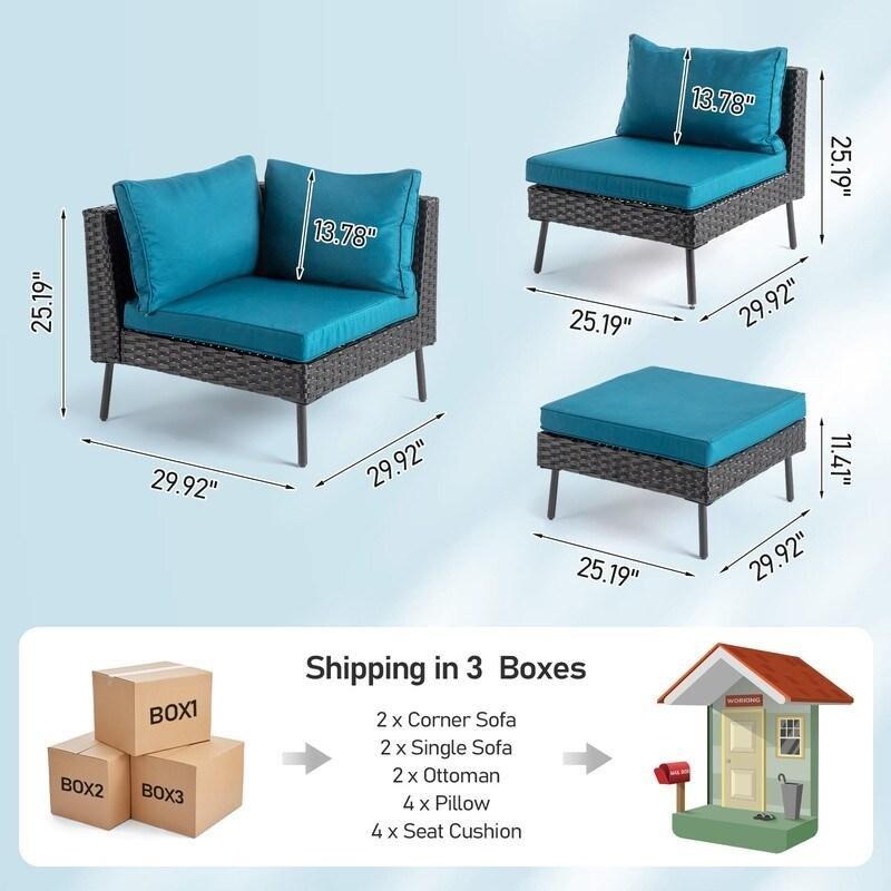 Siyah ve Sarı Hasır Ayarlanabilir Metal Ayaklı 6 Parça Köşe Bahçe Takımı - 269296