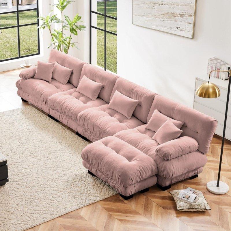 Şönil Kumaş Ahşap İskeletli Modüler Puflu Köşe Koltuk - 440 cm - 256560