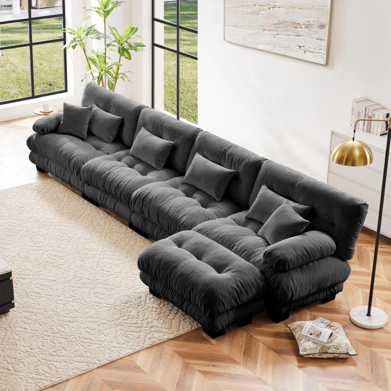 Şönil Kumaş Ahşap İskeletli Modüler Puflu Köşe Koltuk - 440 cm - 256560