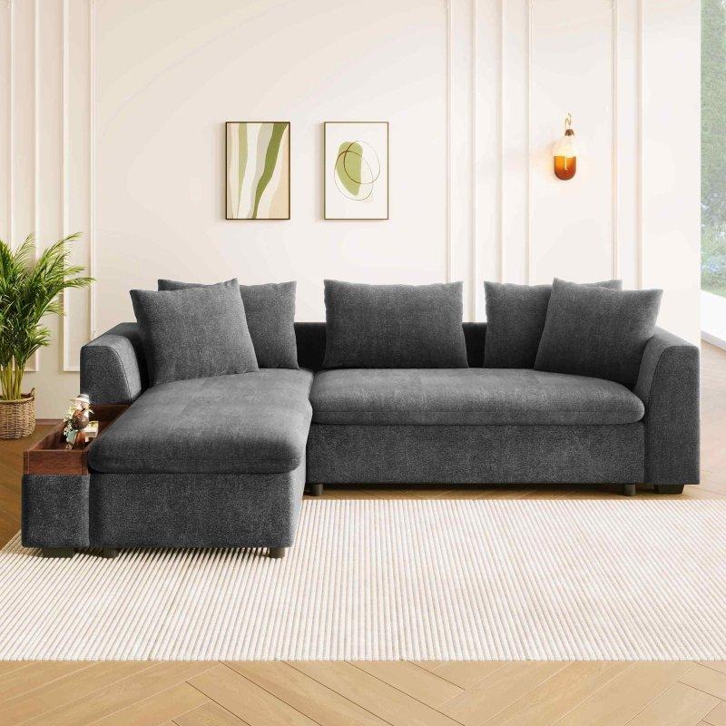 Şönil Kumaş Dahili Ahşap Saklama Bölmeli Modüler Köşe Koltuk - 238x156 cm - 259293