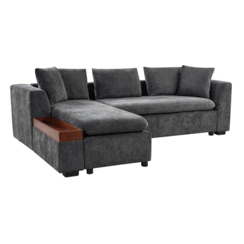 Şönil Kumaş Dahili Ahşap Saklama Bölmeli Modüler Köşe Koltuk - 238x156 cm - 259293