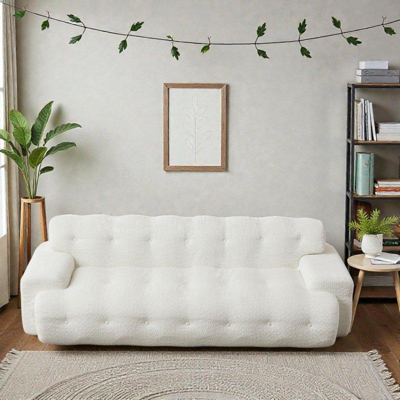 Şönil Kumaş Düğme Detaylı Kare Kollu 3 Kişilik Bohem Koltuk - 222 cm - 278172