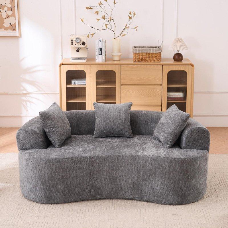 Şönil Kumaş Kavisli Tasarım 3 Kişilik Modüler Kolsuz Bohem Koltuk - 201 cm - 277765