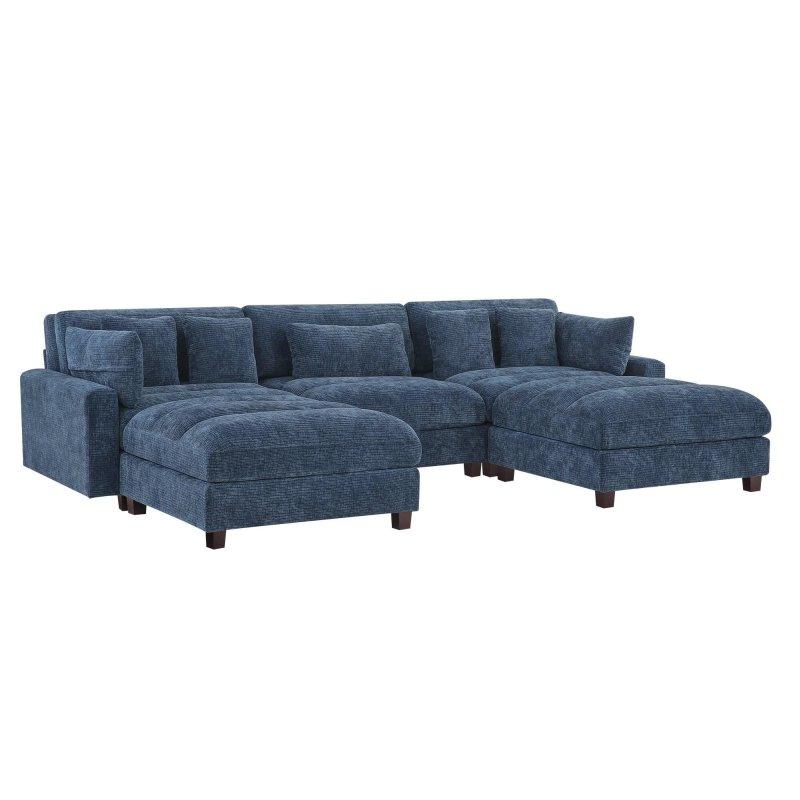 Şönil Kumaş Masif Ahşap Ayaklı Puflu ve Yastıklı Bohem Koltuk - 327 cm - 290851