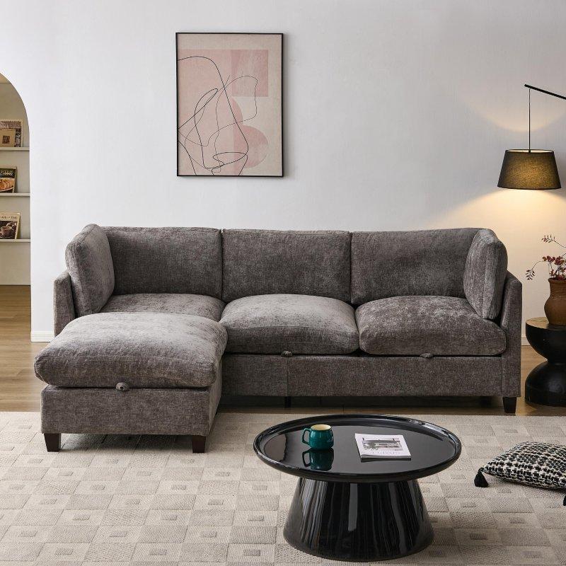 Şönil Kumaş Masif Ahşap İskeletli 3 Kişilik Puflu Bohem Koltuk - 246 cm - 288300