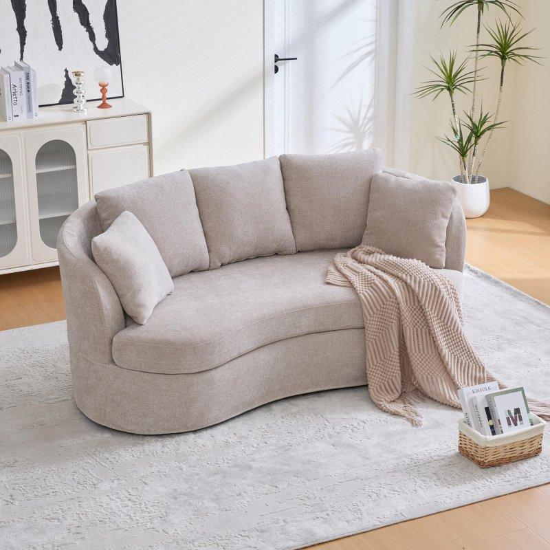 Şönil Kumaş Masif Ahşap Kavisli 3 Kişilik Bohem Koltuk - 188 cm - 287639