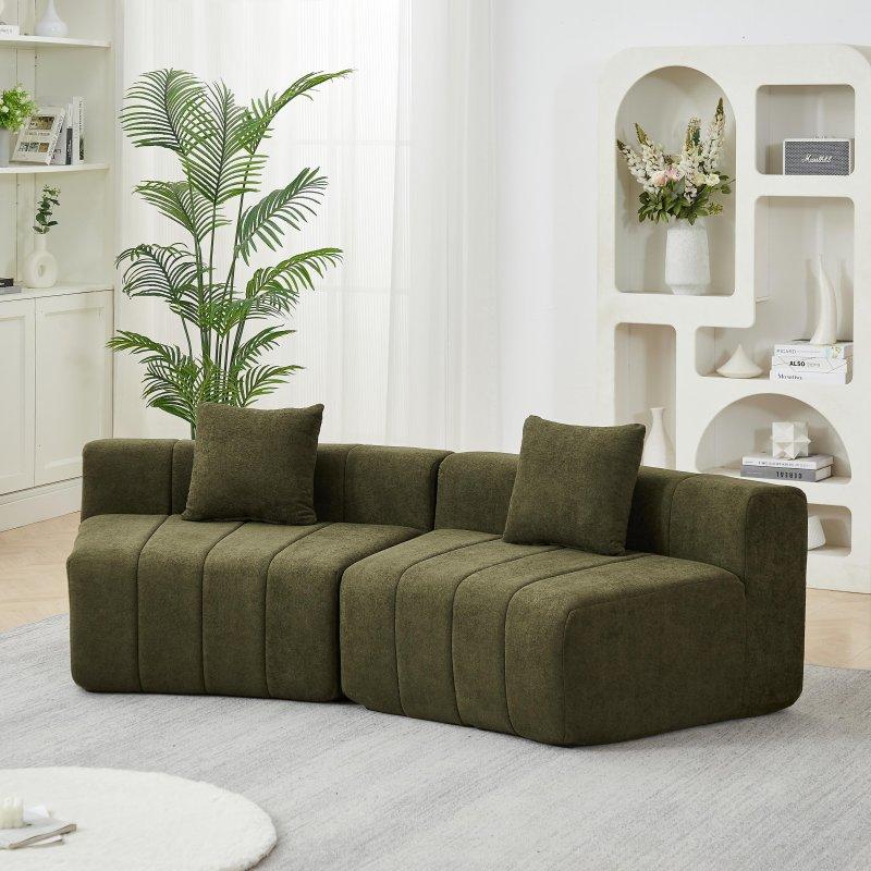 Şönil Kumaş Masif Ahşap Kavisli Modüler 2 Kişilik Bohem Koltuk - 288547