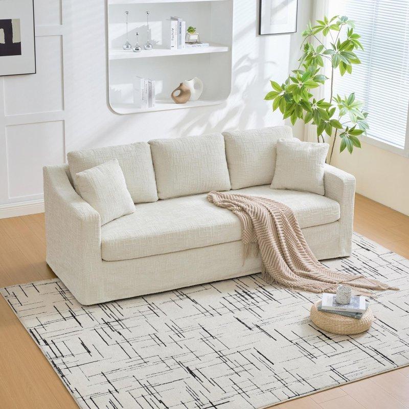 Şönil Kumaş Masif Ahşap Modern 3 Kişilik Geniş Bohem Koltuk - 213 cm - 279374